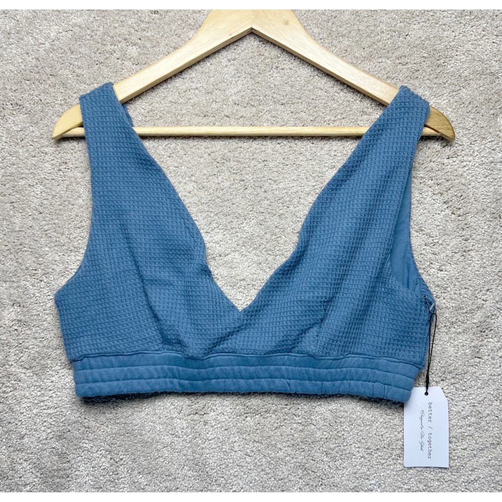 Better Together Waffle Knit V Neck‎ Bralette Top NWT Blue Coastal Boho Lounge XL